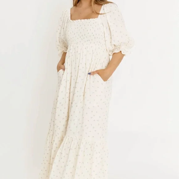 Chic Off-Shoulder Cream Maxi Dress - Picture 2 of 6